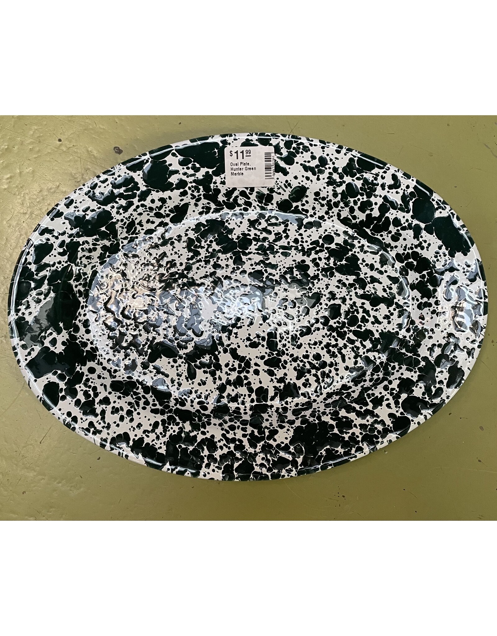 Enamelware Oval Plate Splatterware Hunter Green