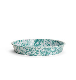 Enamelware Cocktail Tray/Deep Dish Pizza Pan Splatterware Turquoise