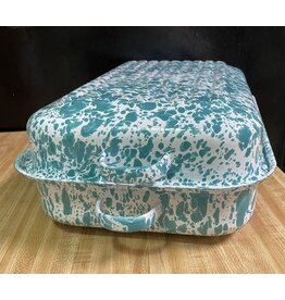 Enamelware Large Covered Rectangle Roaster Splatterware Turquoise