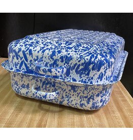 Enamelware  Large Covered Rectangle Roaster Splatterware Blue