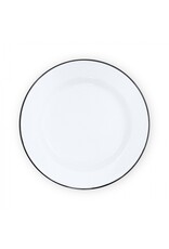 Enamelware Vintage Buffet Plate White w Black Rim