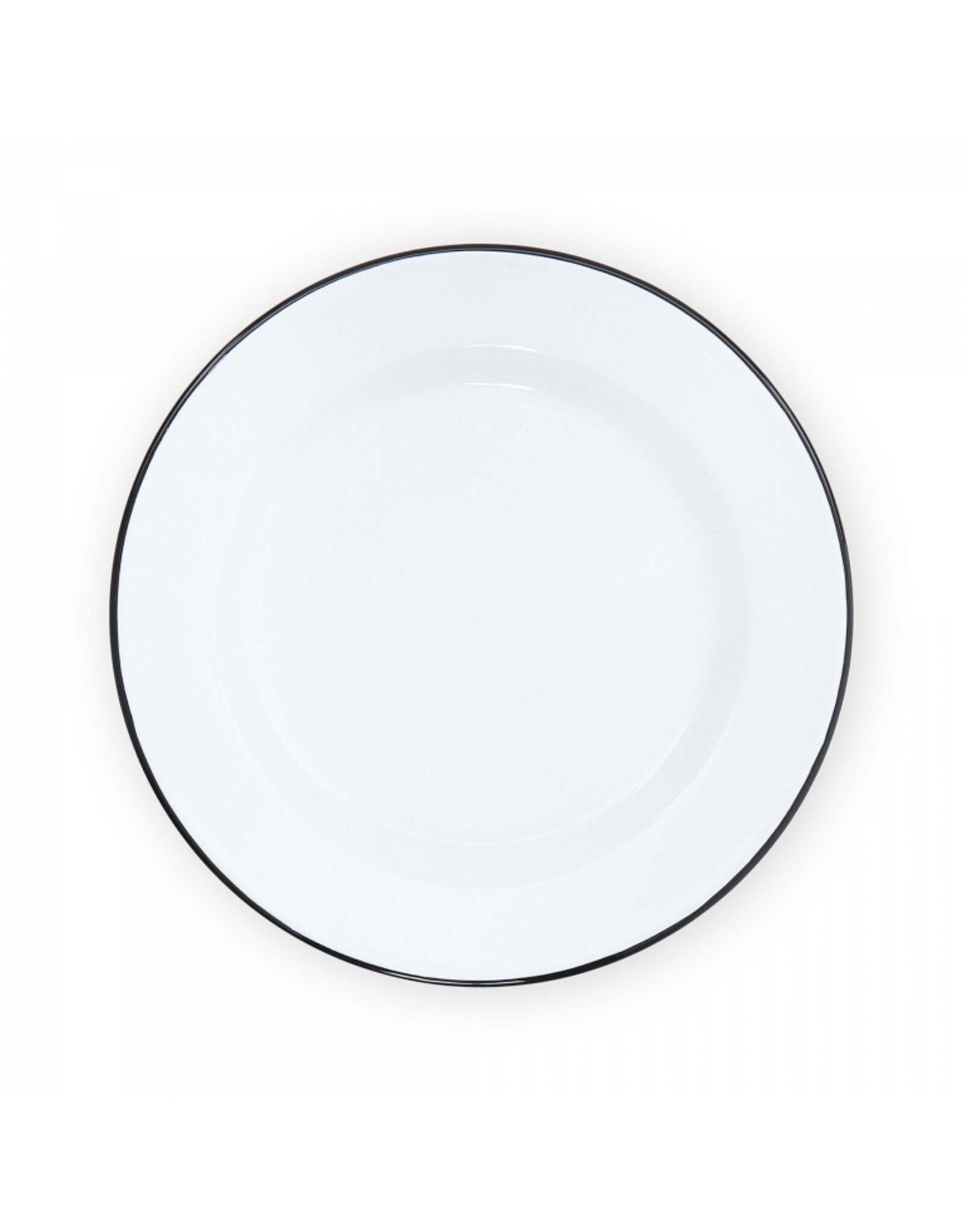 Enamelware Vintage Buffet Plate White w Black Rim