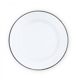 Enamelware Vintage Buffet Plate White w Black Rim