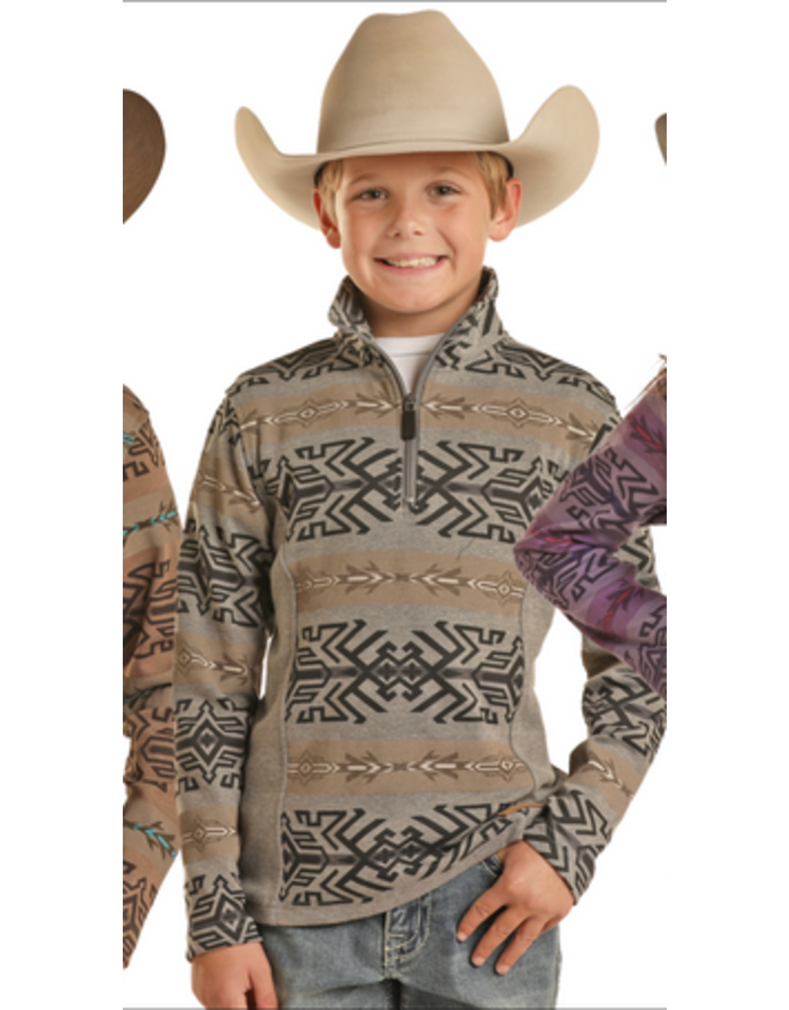 Powder River Outfitters Youth Aztec Printed Heather Henley