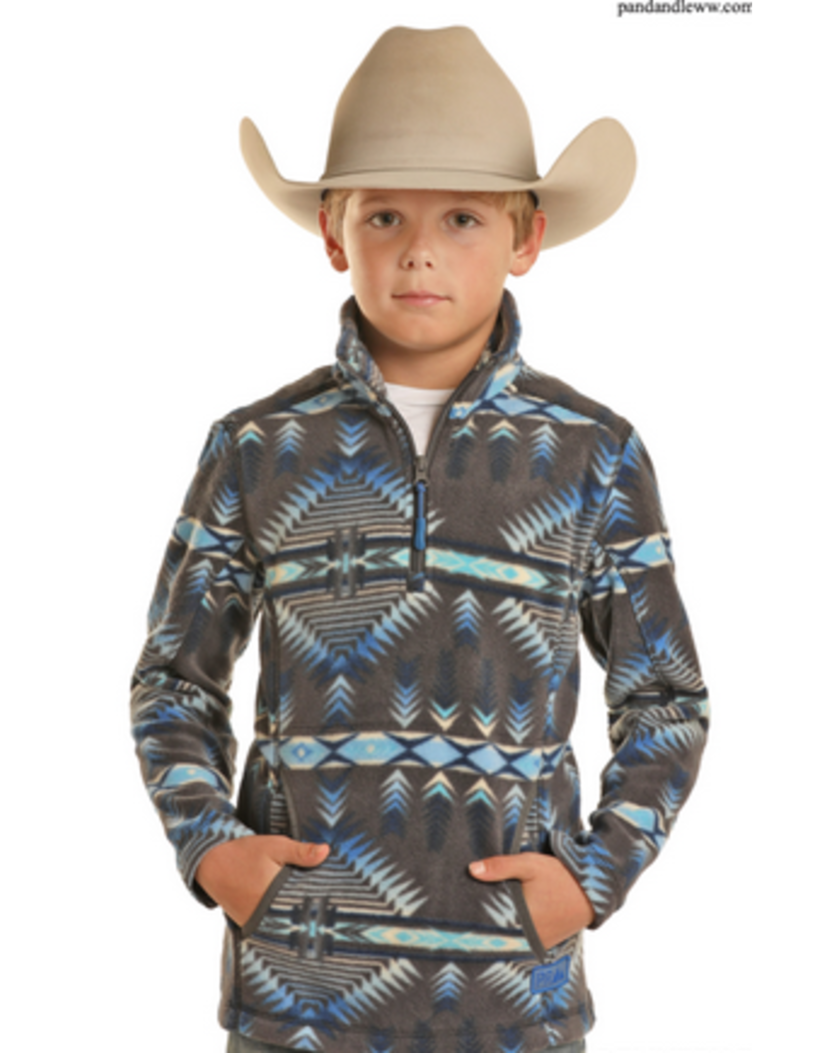 Powder River Outfitters Youth Aztec Printed Fleece Pullover Charcoal