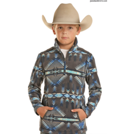 Powder River Outfitters Youth Aztec Printed Fleece Pullover Charcoal