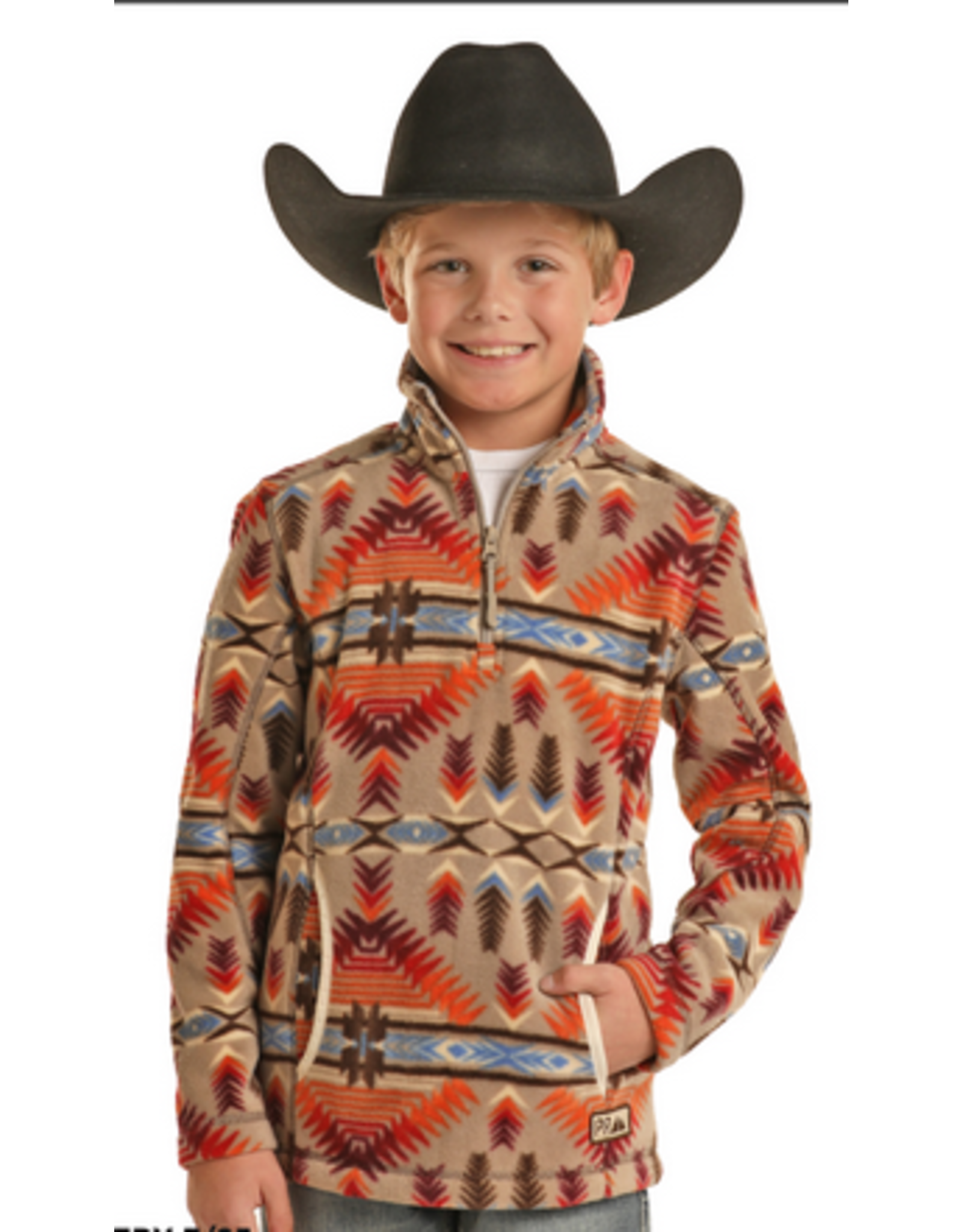 Powder River Outfitters Youth Aztec Printed Fleece Pullover Tan