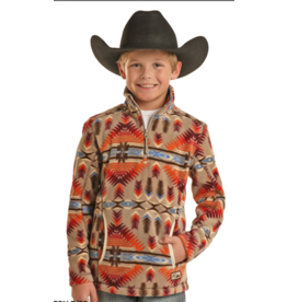 Powder River Outfitters Youth Aztec Printed Fleece Pullover Tan
