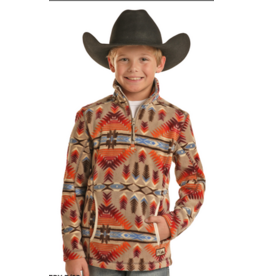 Youth Aztec Printed Fleece Pullover Tan