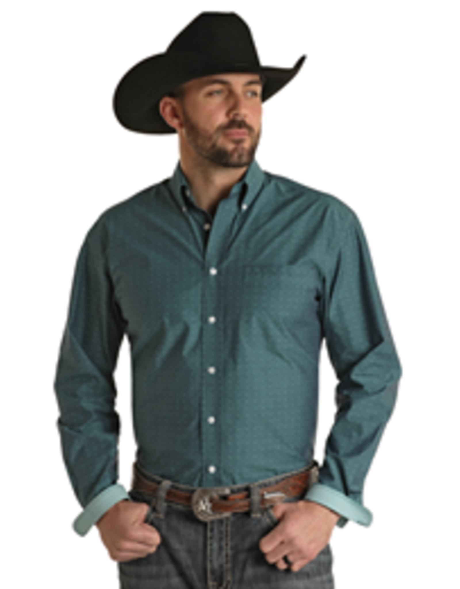 Panhandle Panhandle Rough Stock Long Sleeve Button Down Shirt Turquoise