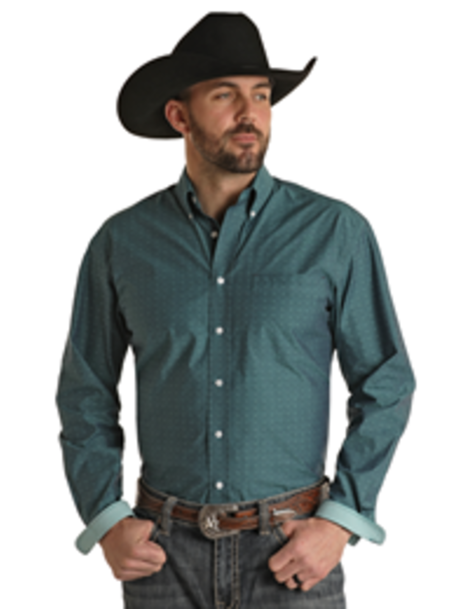 Panhandle Rough Stock Long Sleeve Button Down Shirt Turquoise