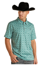 Panhandle Performance Short Sleeve Medallion Snap Knit Turquoise