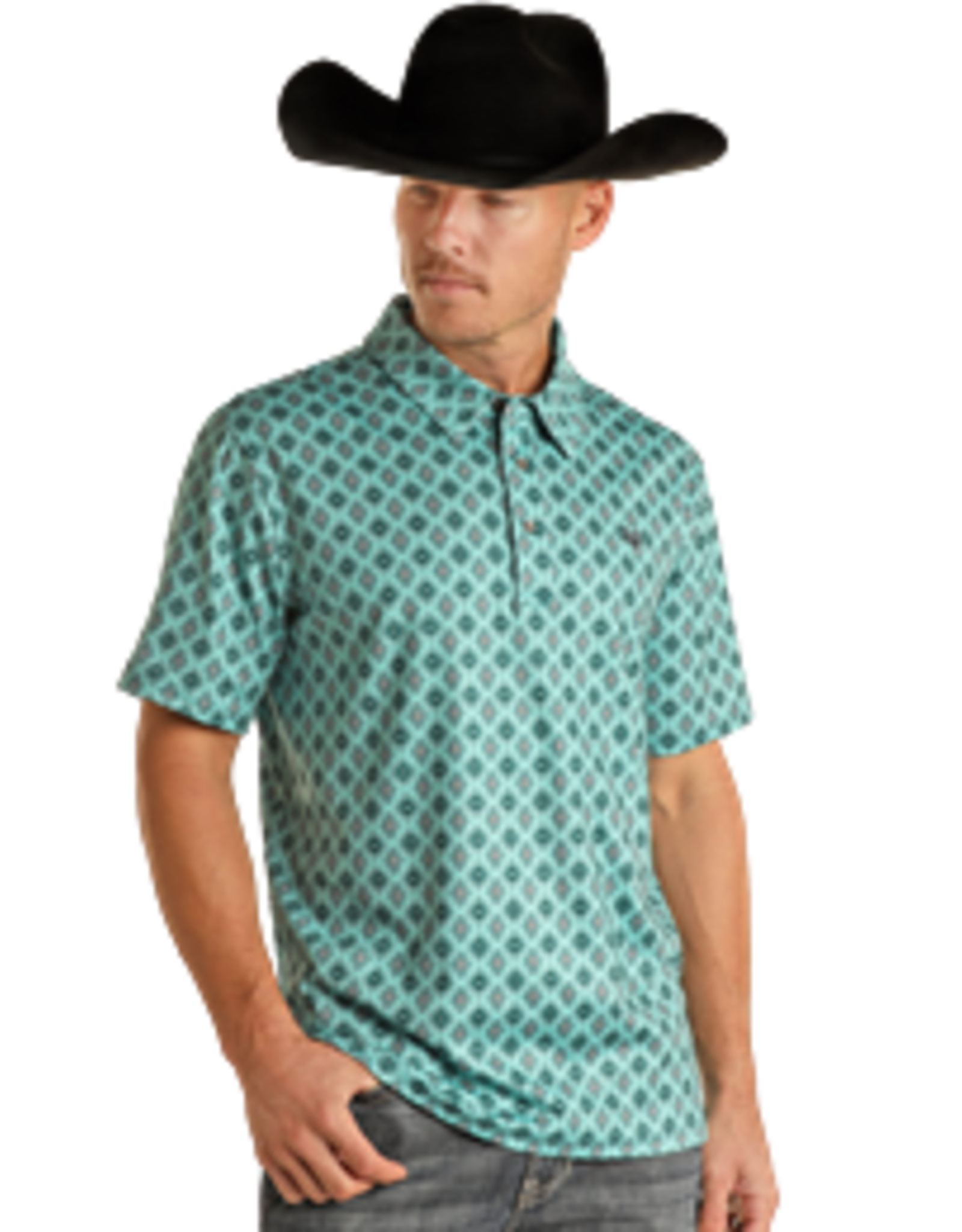 Panhandle Panhandle Performance Short Sleeve Medallion Snap Knit Turquoise