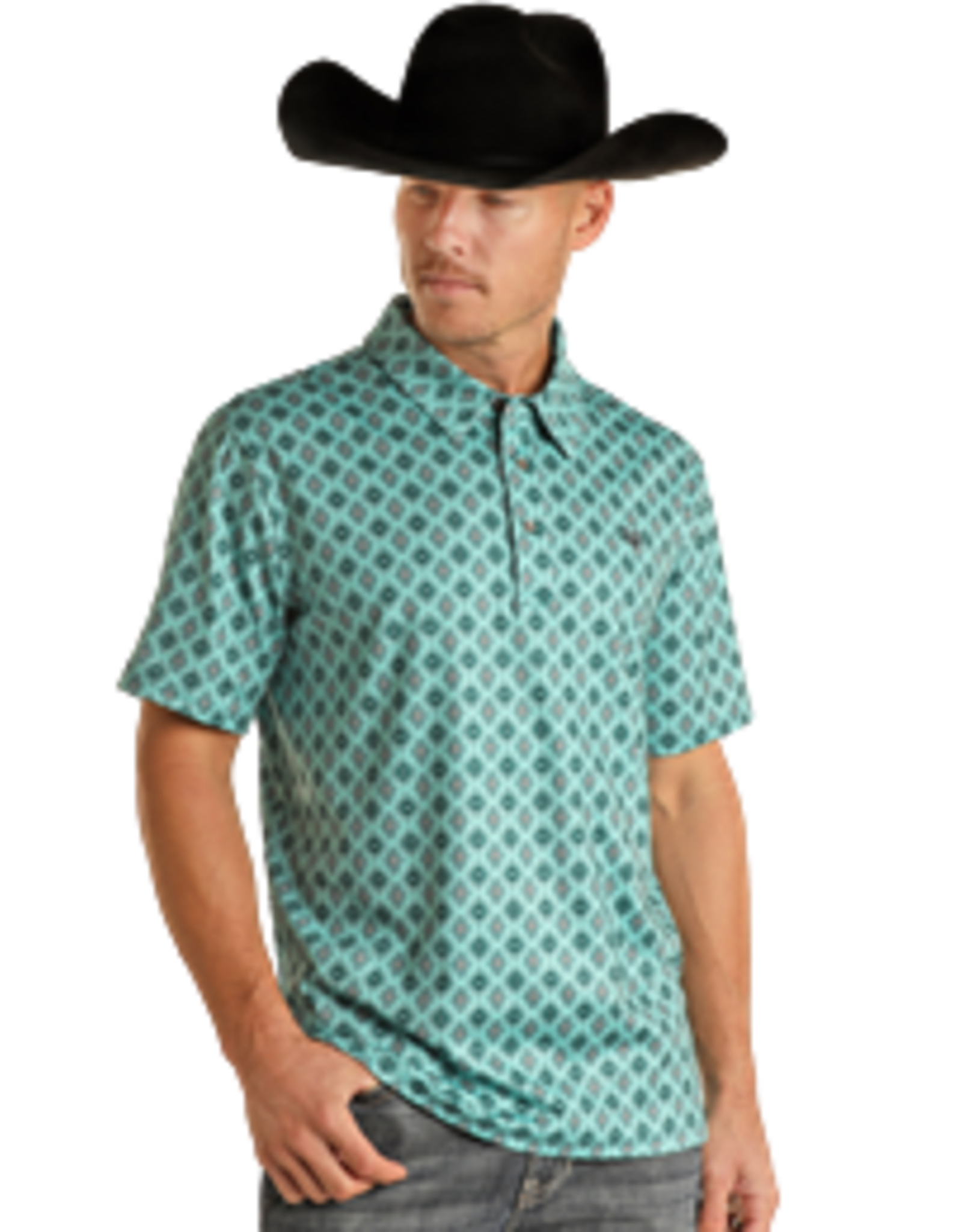 Panhandle Performance Short Sleeve Medallion Snap Knit Turquoise