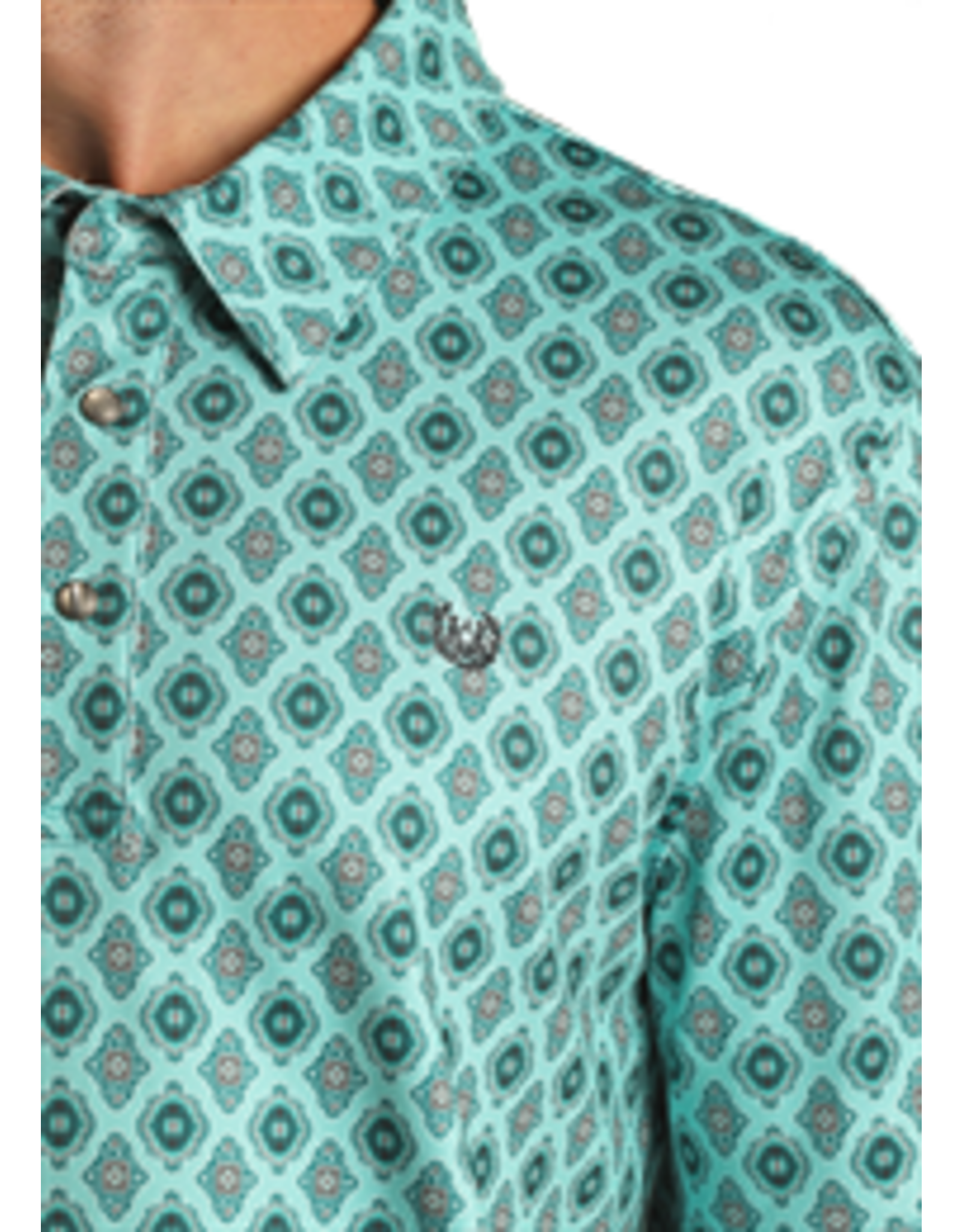 Panhandle Performance Short Sleeve Medallion Snap Knit Turquoise