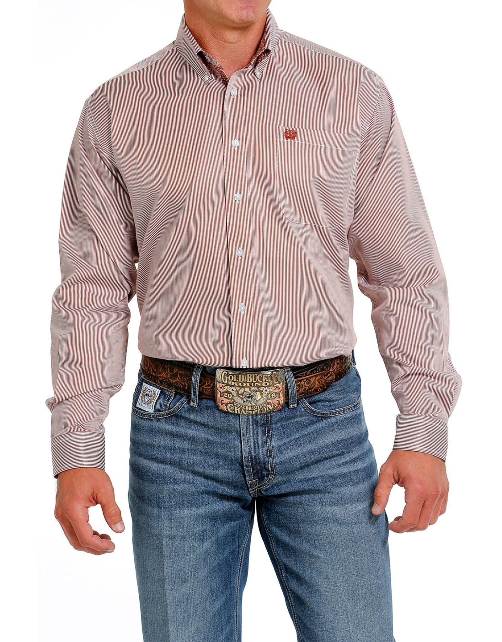 Cinch Cinch Mens Long Sleeve Stripe Brown