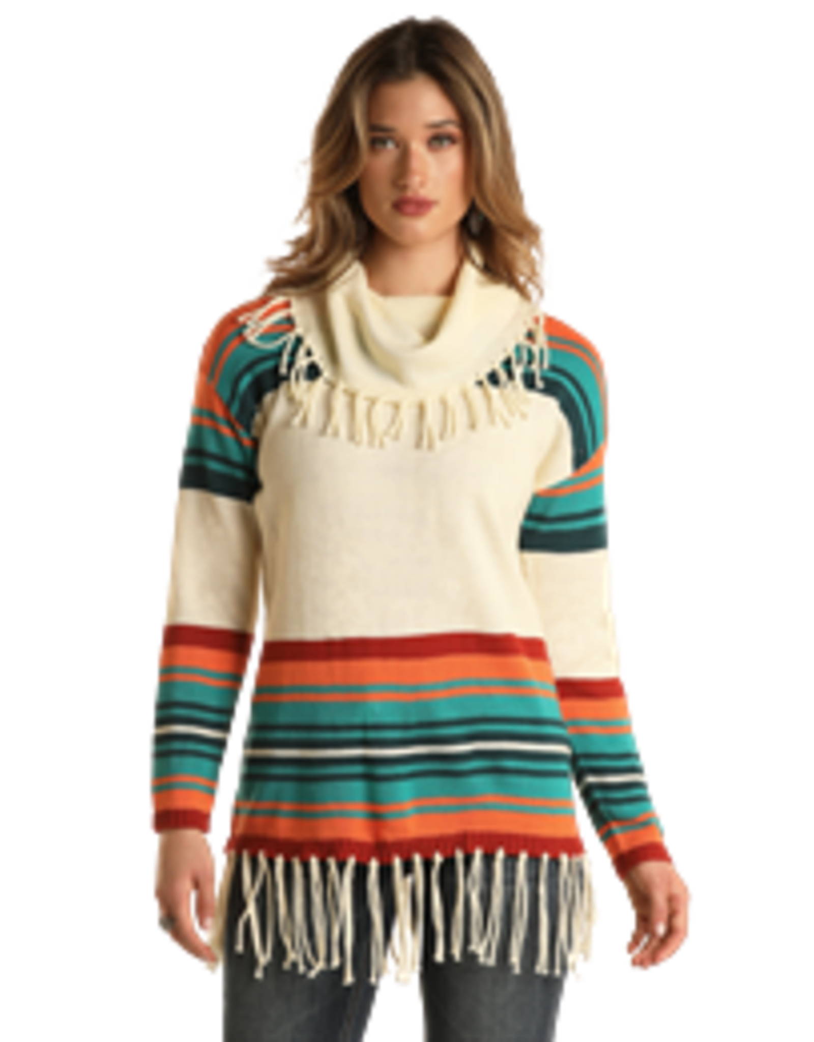 Panhandle Cowl Neck Fringed Sweater