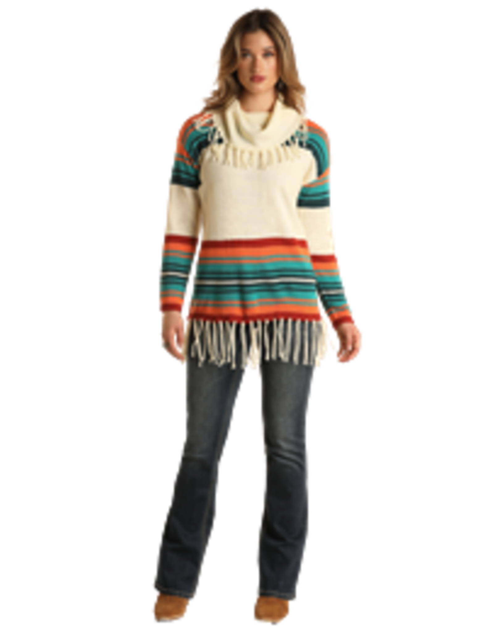 Panhandle Cowl Neck Fringed Sweater