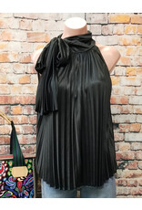 San Diego Pleated Black Tie Blouse