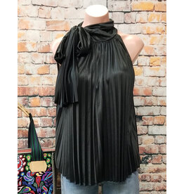 San Diego Pleated Black Tie Blouse