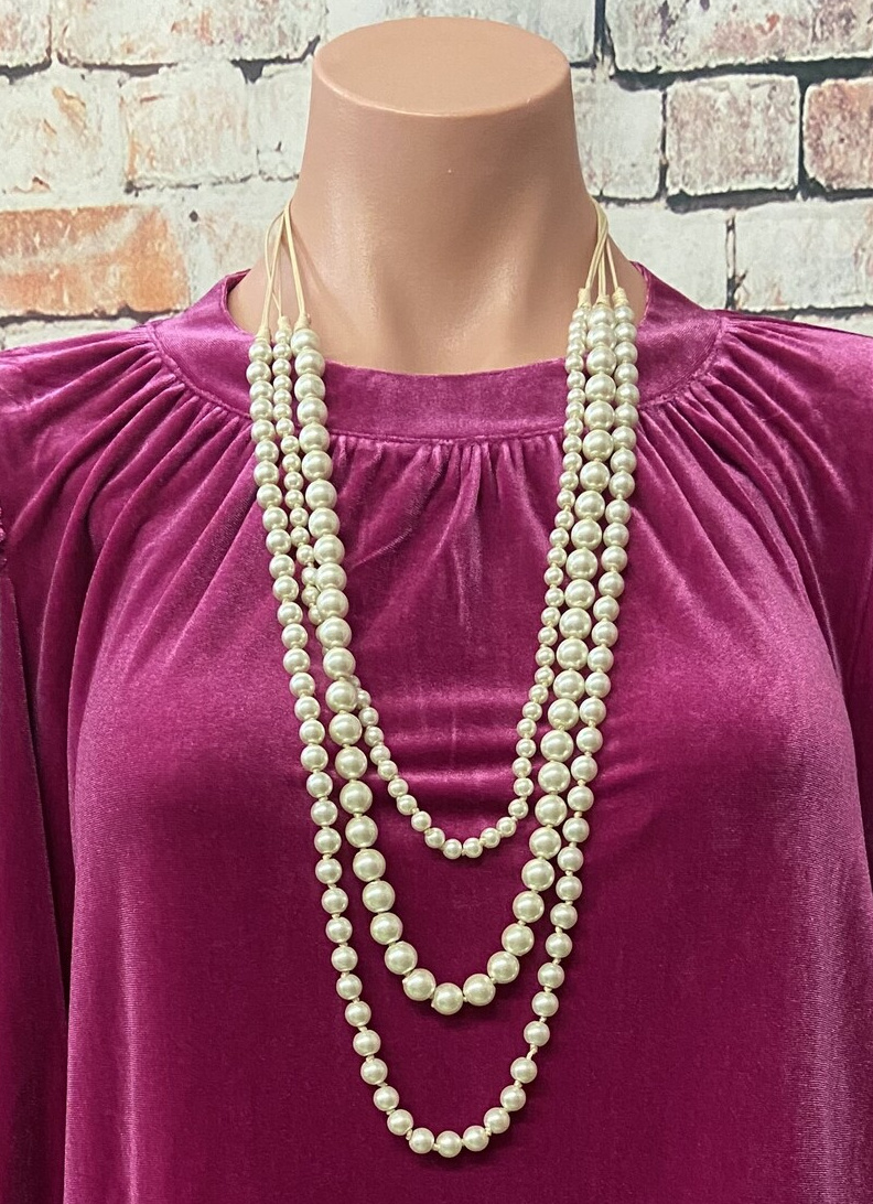 Ribbon and Pearl Necklace - Costume Jewelry