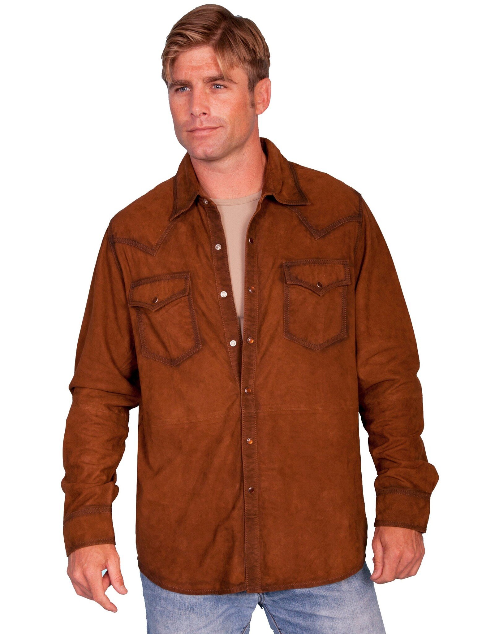 Scully Leather Mens Western Long Sleeve Suede Shirt Snap Front