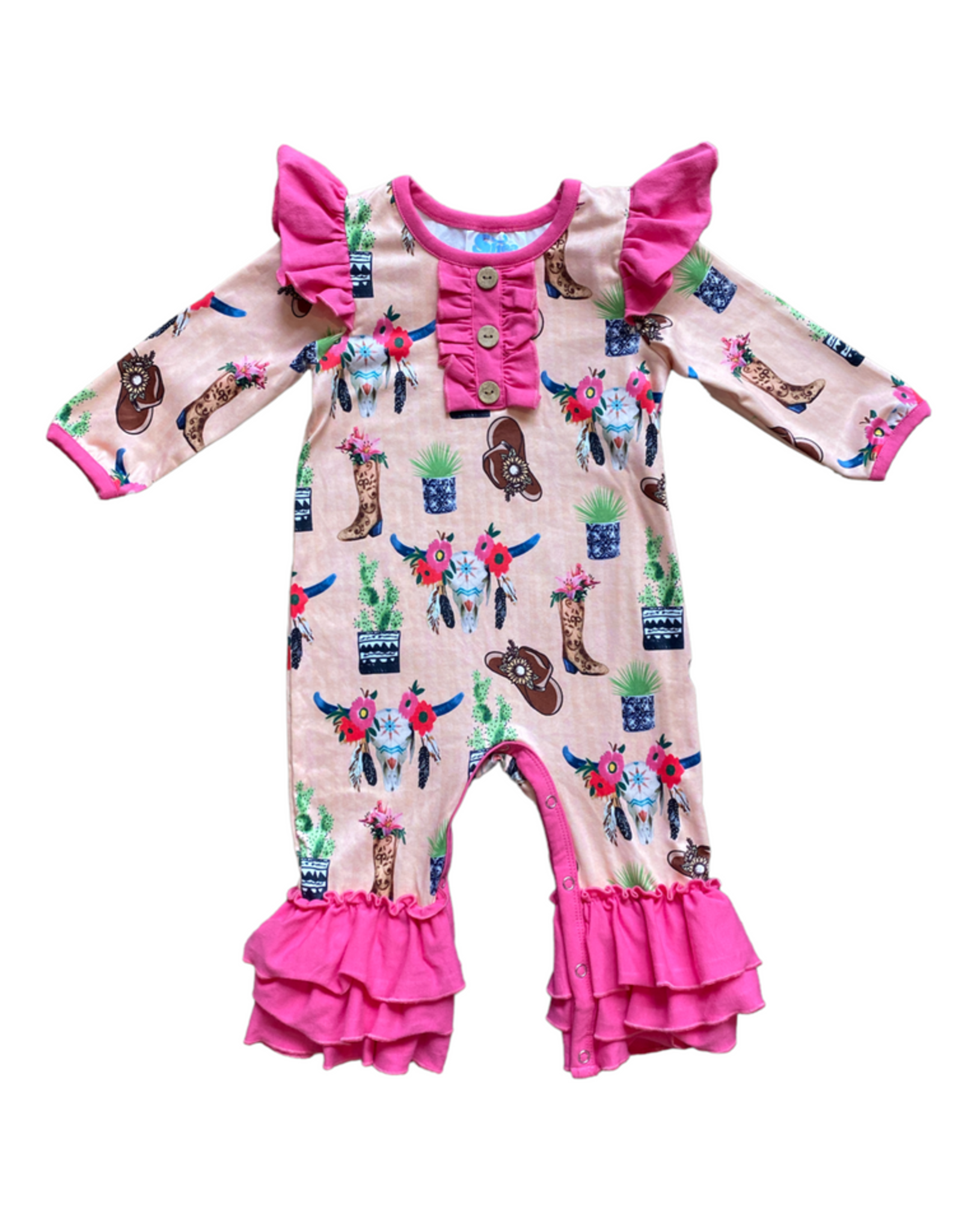 Shea Baby Steer Head Ruffle LS Romper