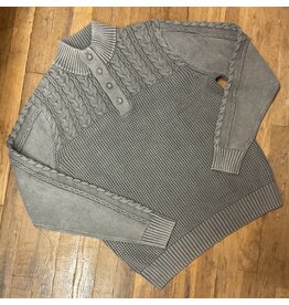 Cable & Shaker 1/4 Button Mock Neck Sweater Grey