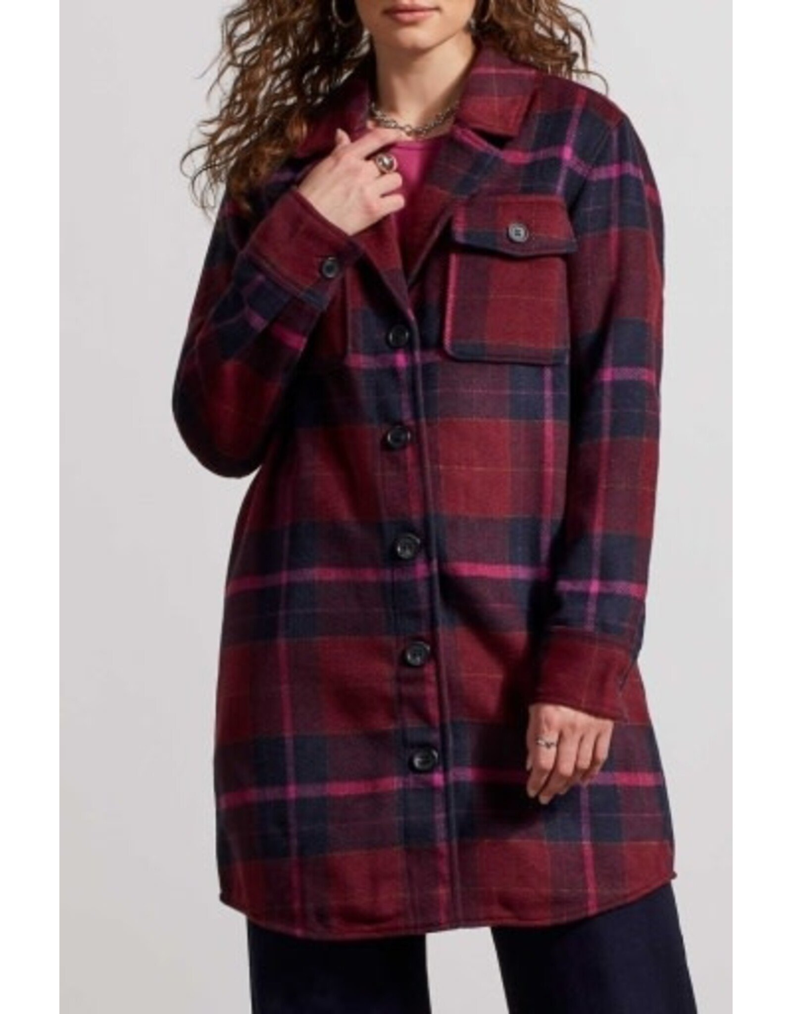 Tribal Tribal Long Plaid Shacket