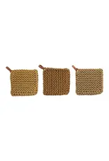 Crocheted Pot Holder with Leather Loop