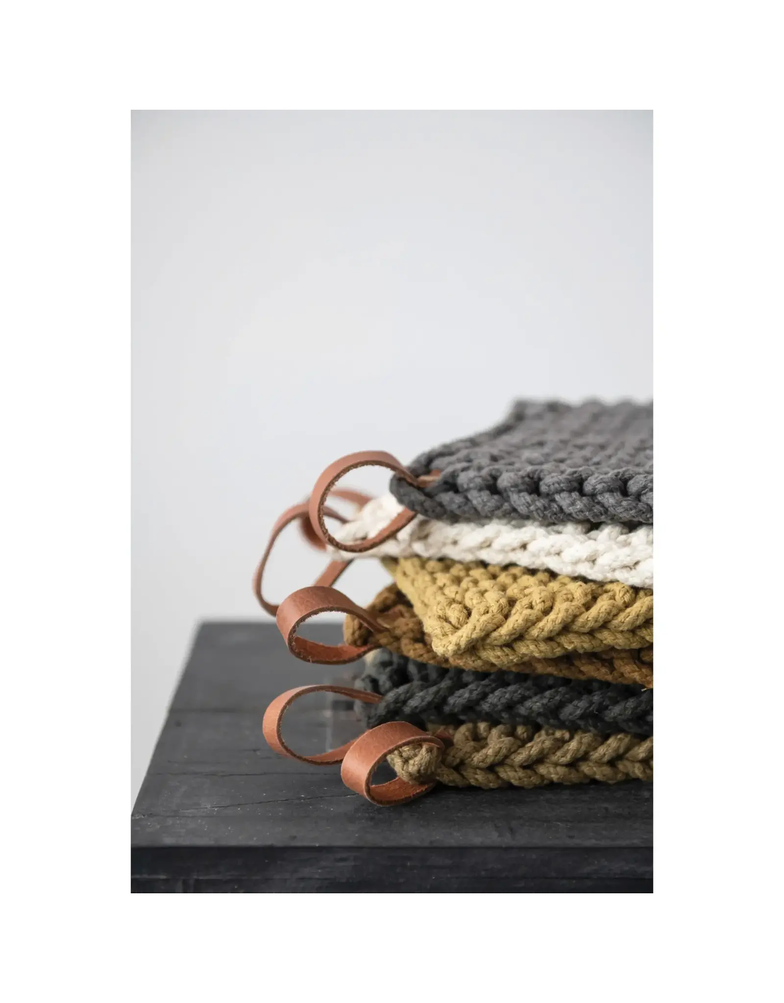 Crocheted Pot Holder with Leather Loop