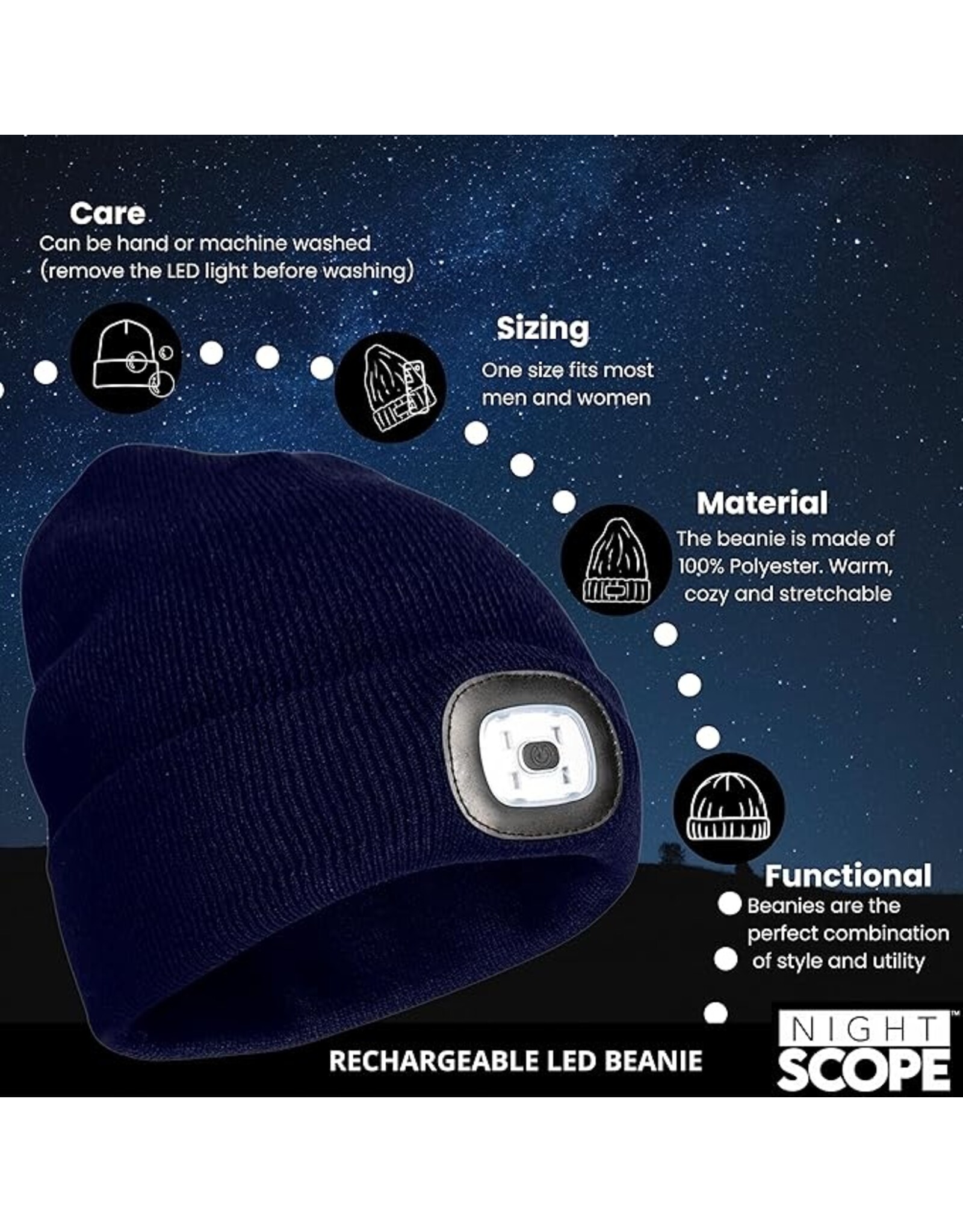 Night Scope  Rechargeable LED Knit Beanie Head Light Hat