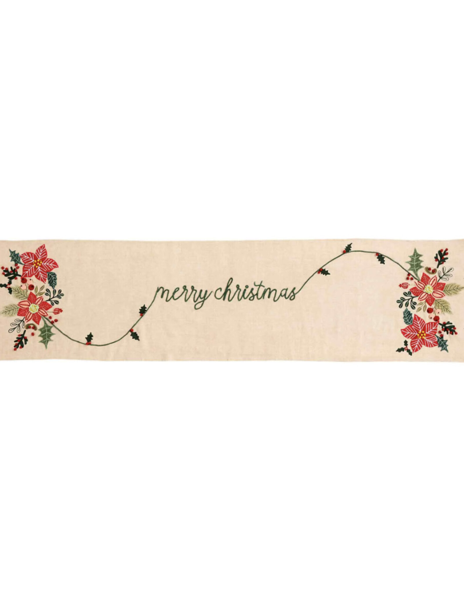 Merry Christmas Poinsettia Table Runner