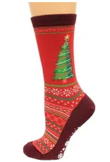 HOTSOX Hotsox Womens Christmas Tree Non Skid Socks Red HOTSOX Hotsox Womens Christmas Tree Non Skid Socks Red