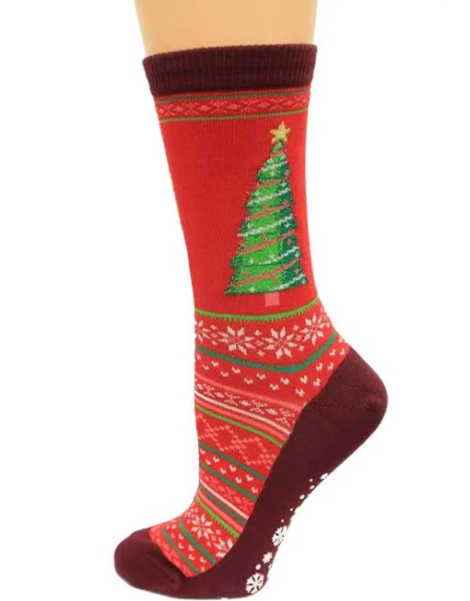HOTSOX Hotsox Womens Christmas Tree Non Skid Socks Red