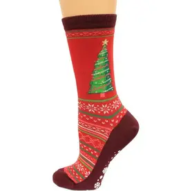 HOTSOX Hotsox Womens Christmas Tree Non Skid Socks Red