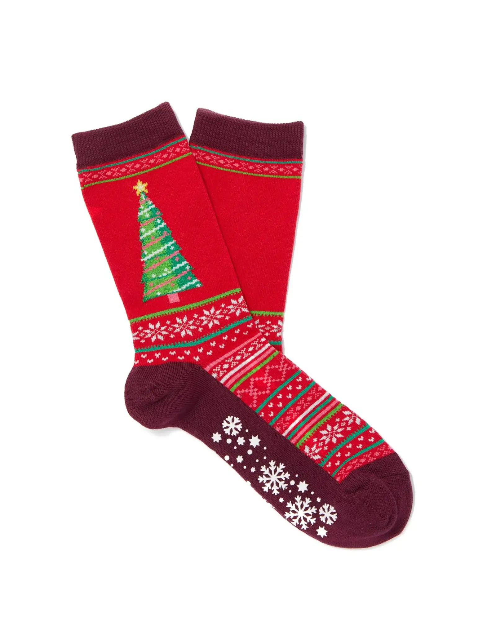 HOTSOX Hotsox Womens Christmas Tree Non Skid Socks Red