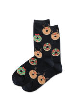 HOTSOX Hotsox Womens Christmas Donut Crew Socks Black