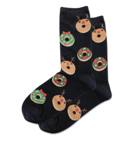 HOTSOX Hotsox Womens Christmas Donut Crew Socks Black