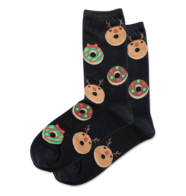 Hotsox Womens Christmas Donut Crew Socks Black