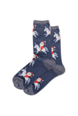HOTSOX Hotsox Womens Santa Unicorn Crew Sock Denim
