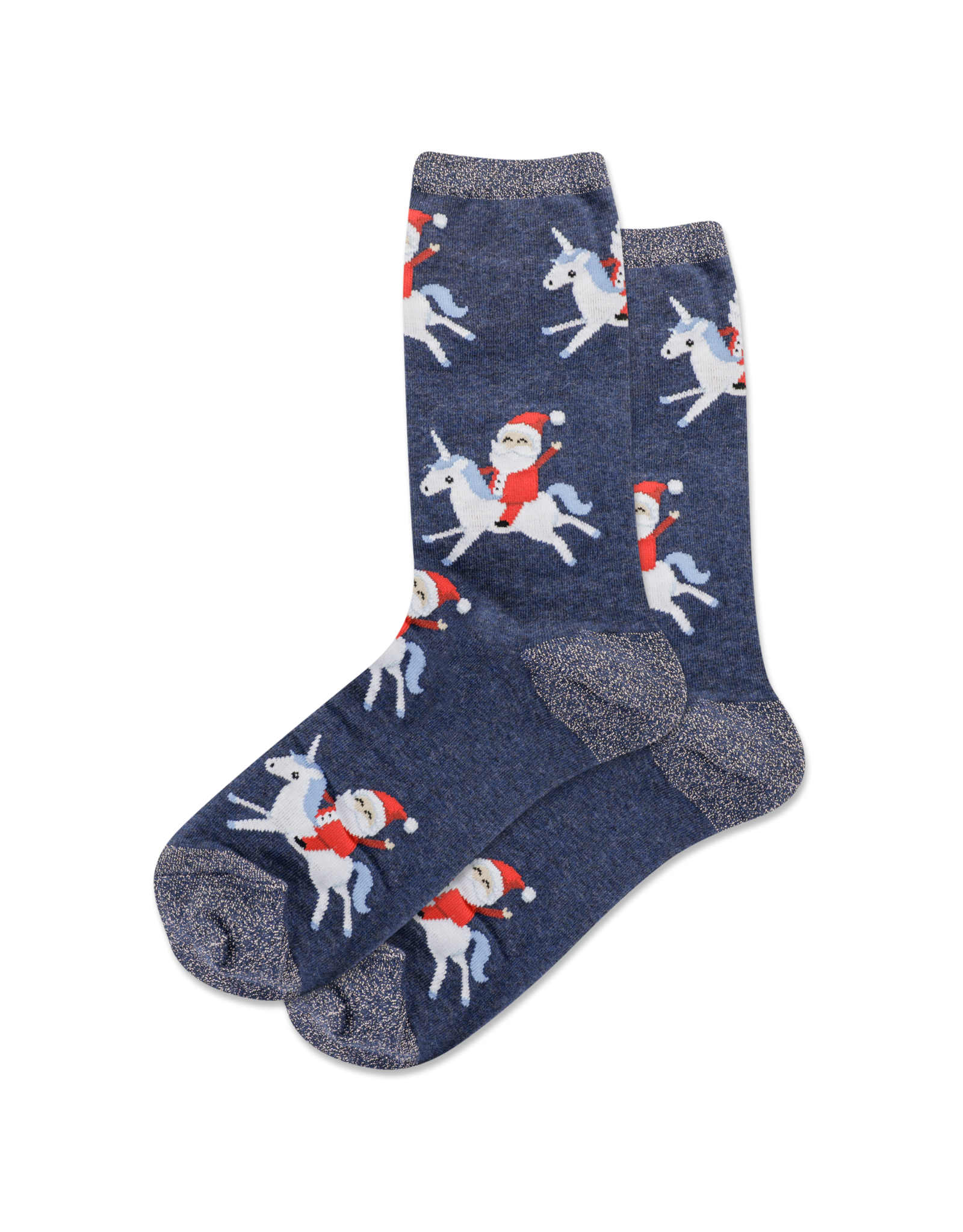 HOTSOX Hotsox Womens Santa Unicorn Crew Sock Denim