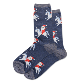 HOTSOX Hotsox Womens Santa Unicorn Crew Sock Denim