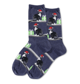 Hotsox Womens Christmas Cats Crew Socks Denim