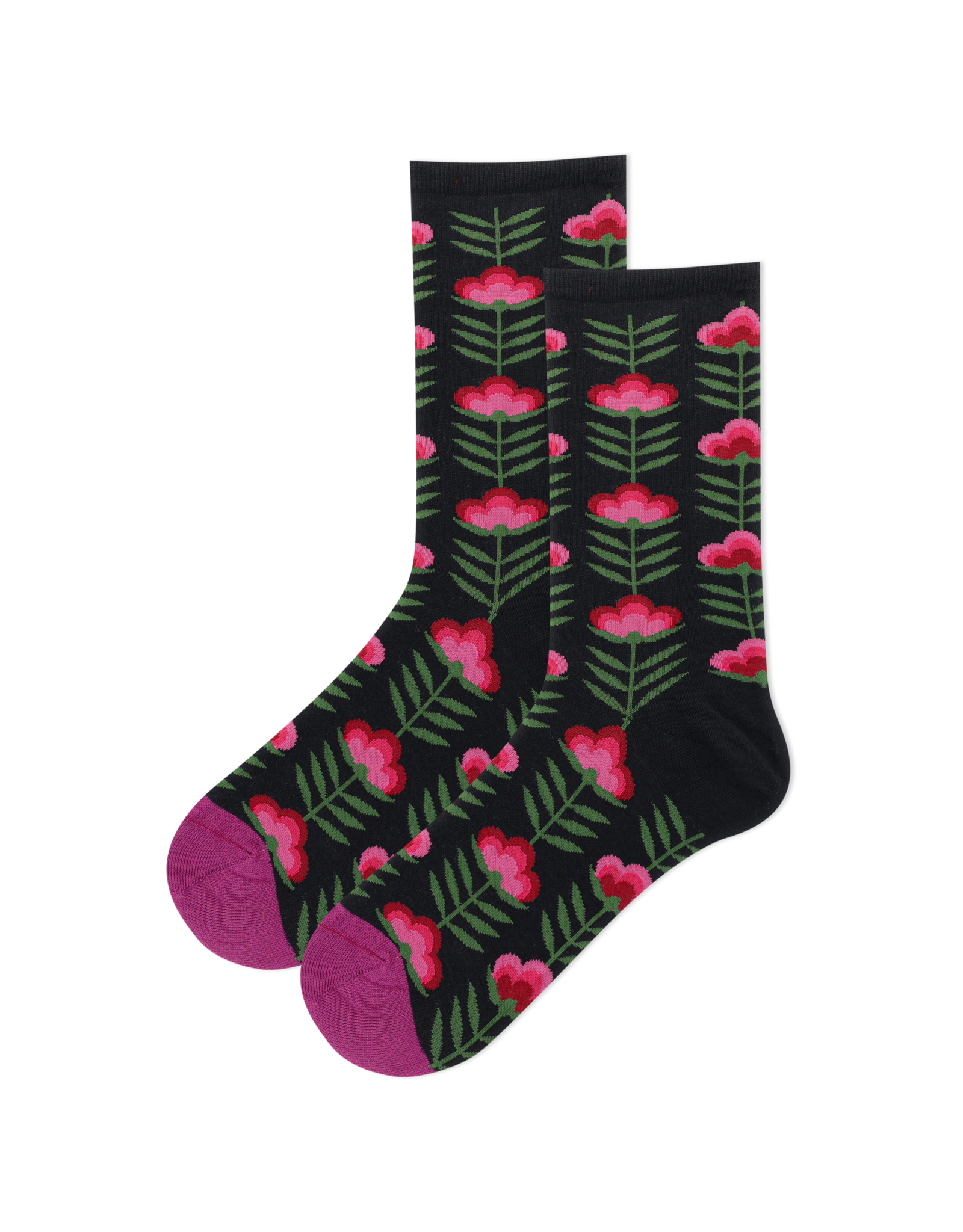 Hotsox Womens Retro Floral Crew Sock Black