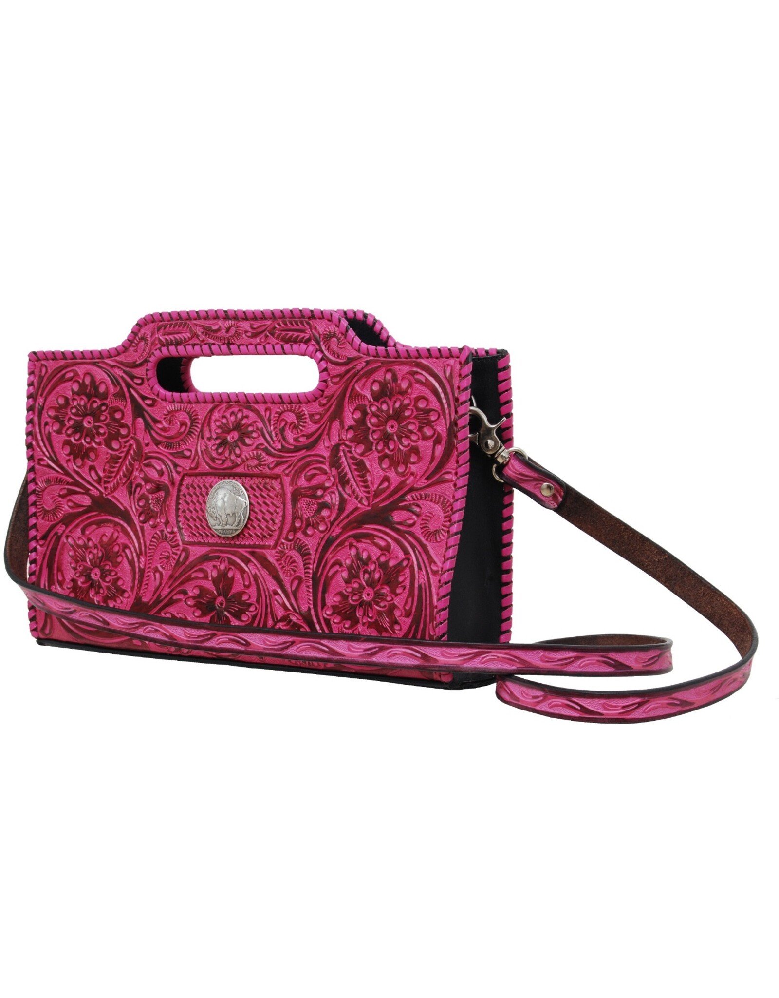 Chic Clutch Crossbody Bag with Bull Concho - Pink