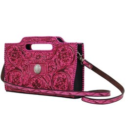 Chic Clutch Crossbody Bag with Bull Concho - Pink