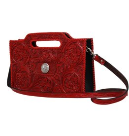 Chic Clutch Crossbody Bag with Bull Concho - Red