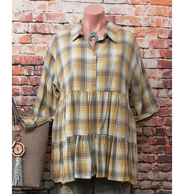 Solvang Plaid Button Down Swing Top