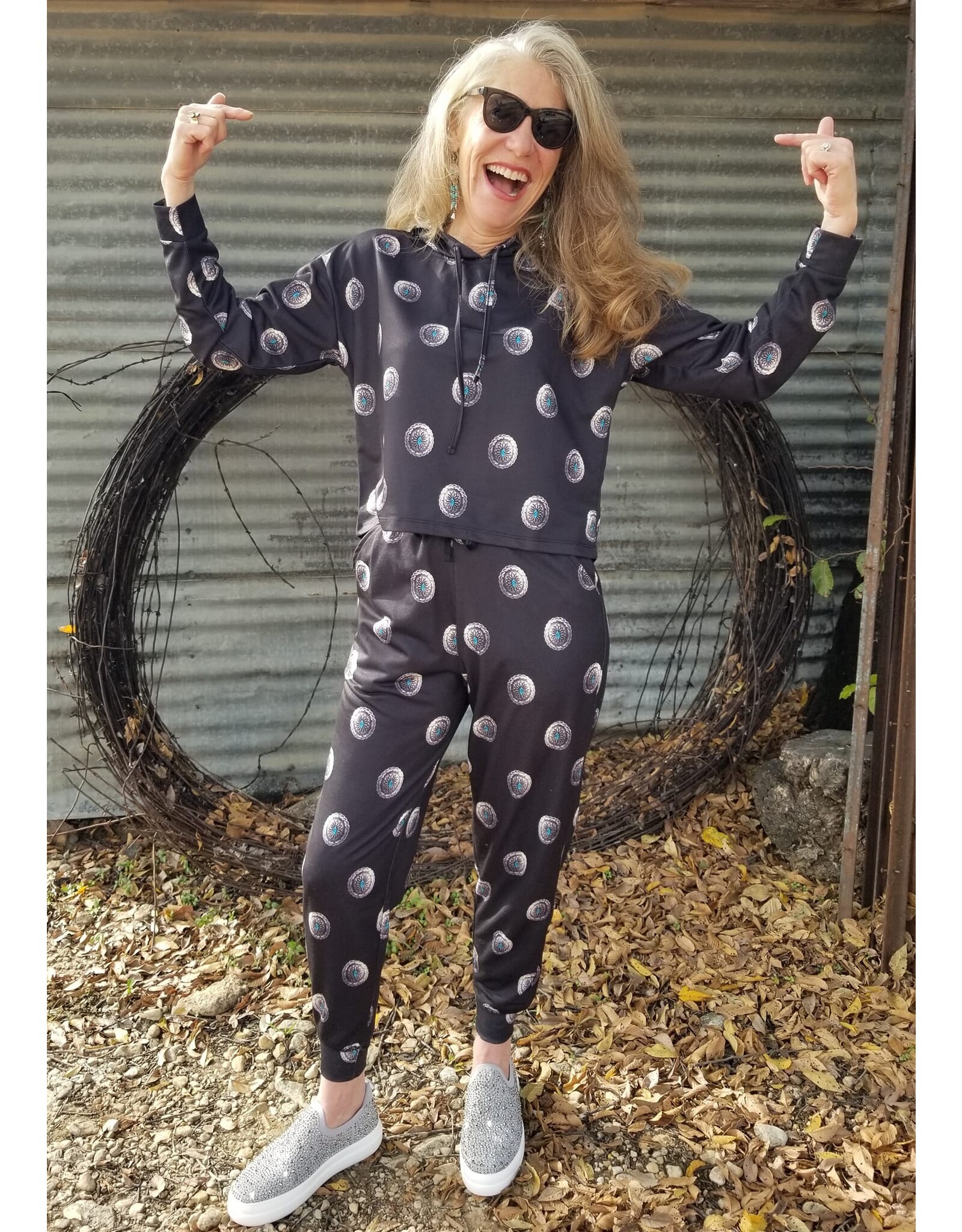 Rock & Roll Denim Concho Print Hoodie/Scrunchy